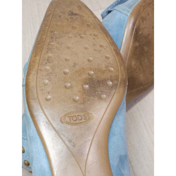 Tod’s Women’s Suede Loafers Size 8 – Light Blue Tassel Moccasins - Picture 4 of 12